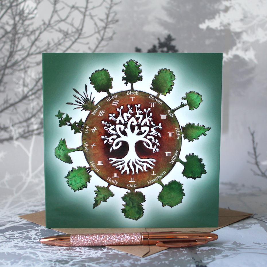 13 Sacred Trees Card with Ogham Symbols